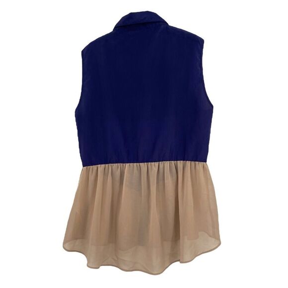 NAVY & Taupe Peplum Top, Size L - Picture 3 of 6